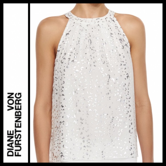 NWOT Diane Von Furstenberg Parvay Flutter Foil Top - Picture 4 of 12